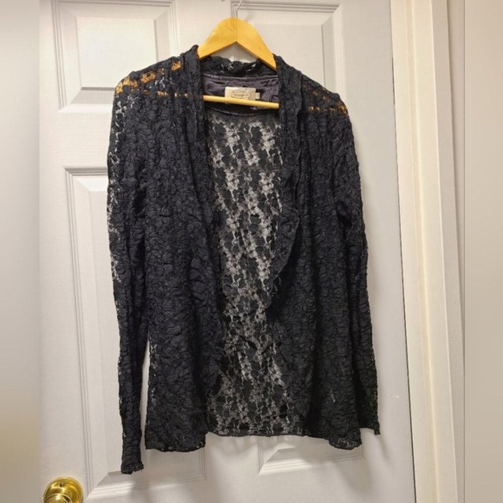 Propaganda black lace cardigan, sz M